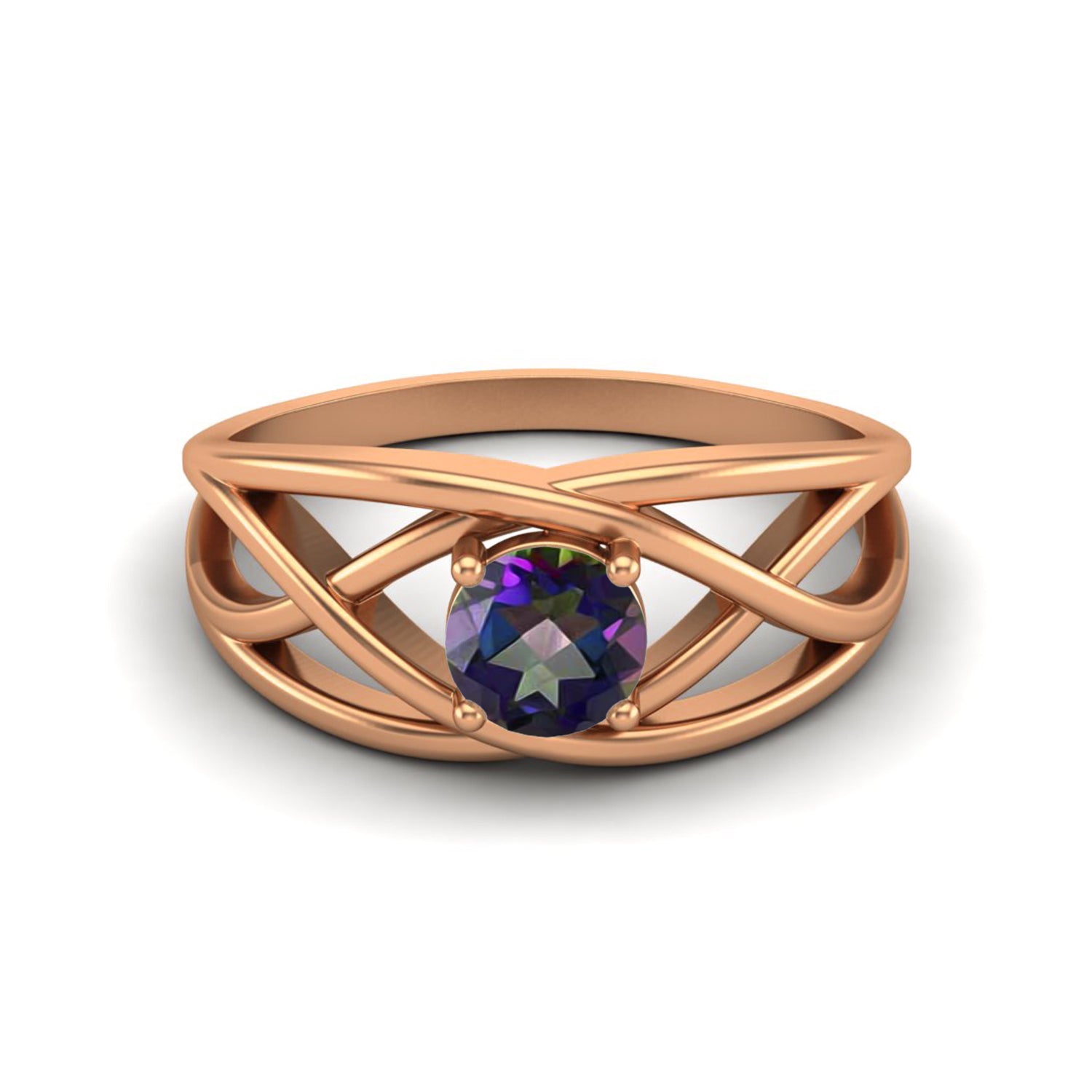Anello stile crossover 5x5 mm con topazio mistico rotondo