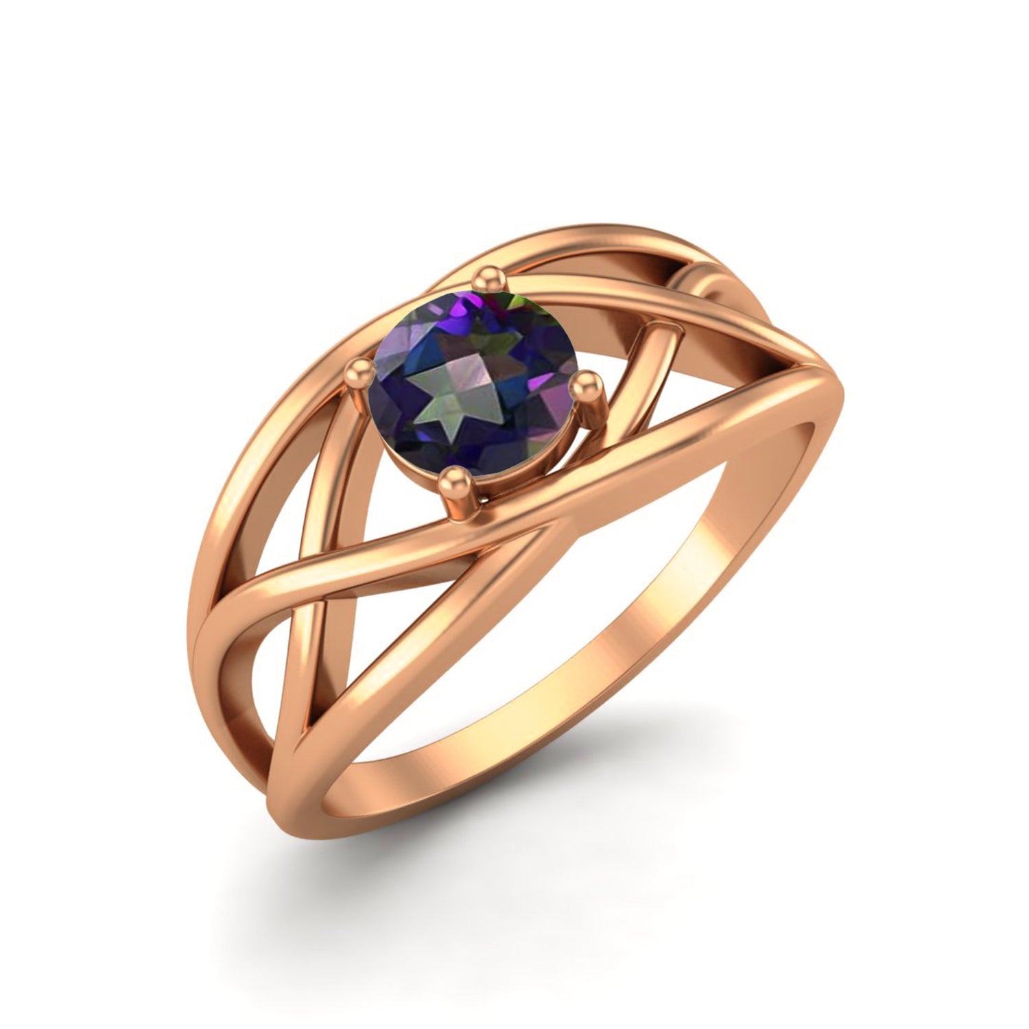 Anello stile crossover 5x5 mm con topazio mistico rotondo