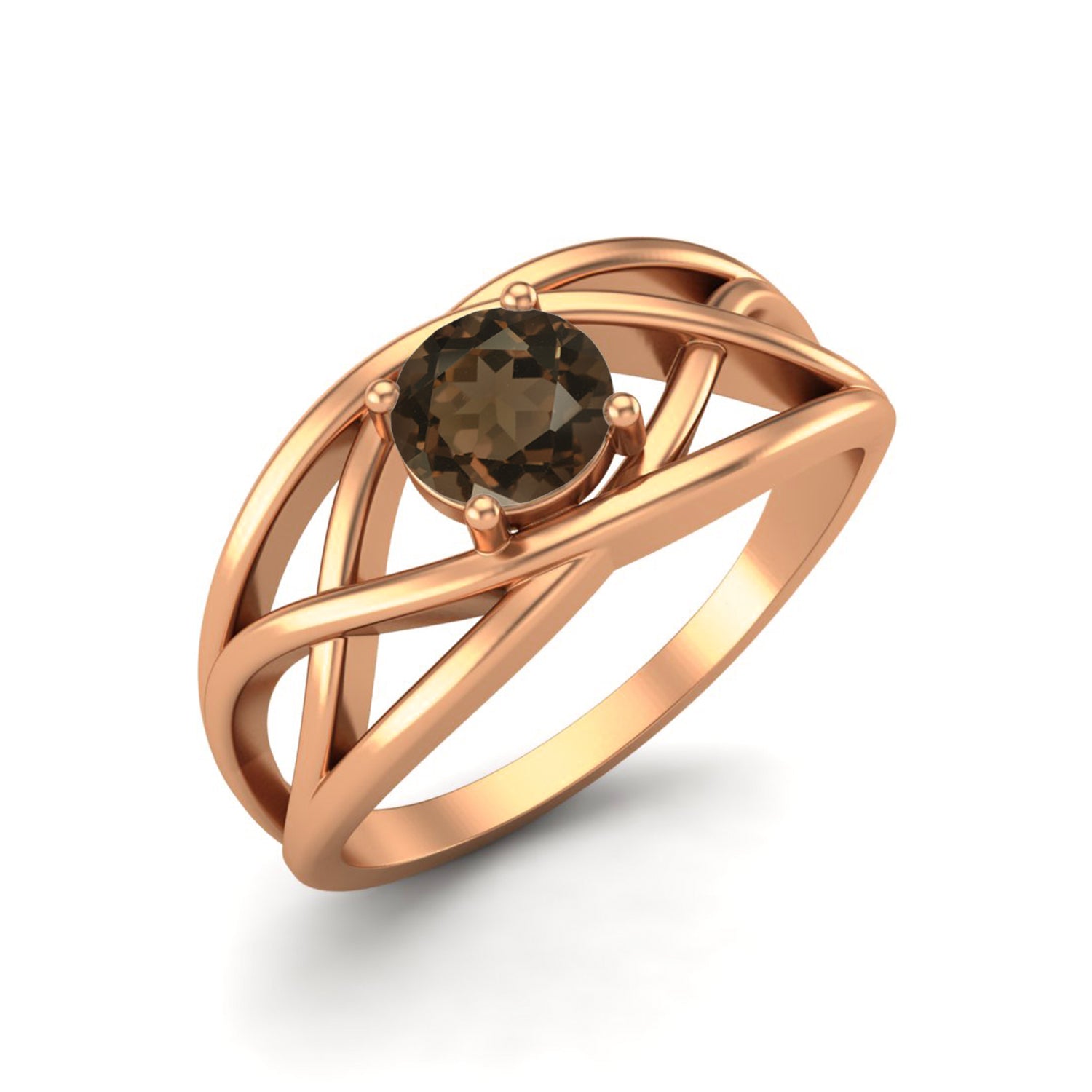 Anello incrociato in quarzo fumé naturale, forma rotonda, 5x5 mm