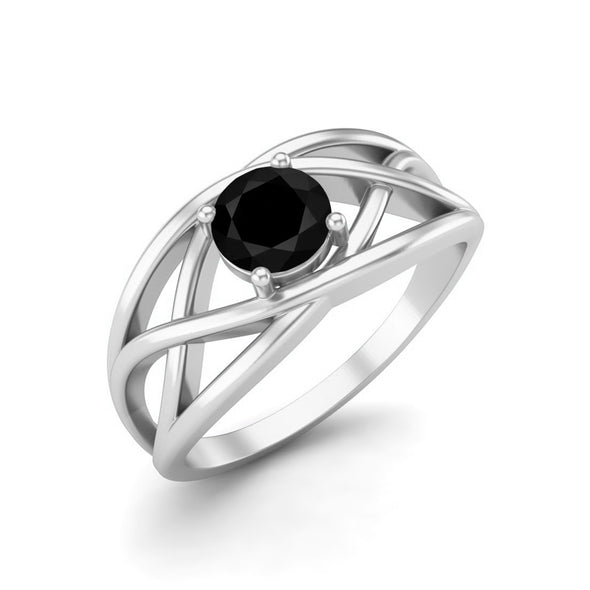 0.50 Ctw Round Black Spinel Gemstone Crossover Wedding Ring