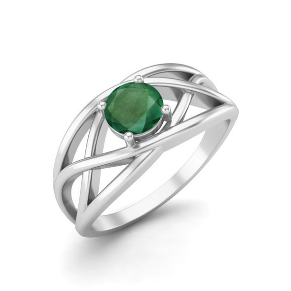 Natural Emerald Solitaire Wedding Ring 925 Silver Crossover Ring