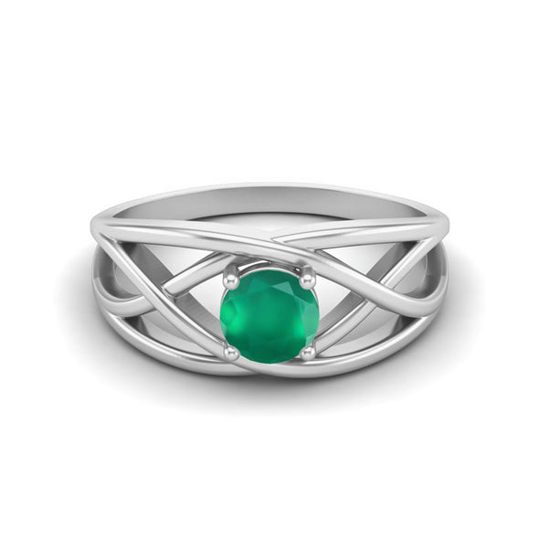 Round Shaped Green Onyx Wedding Ring 925 Sterling Silver Ring