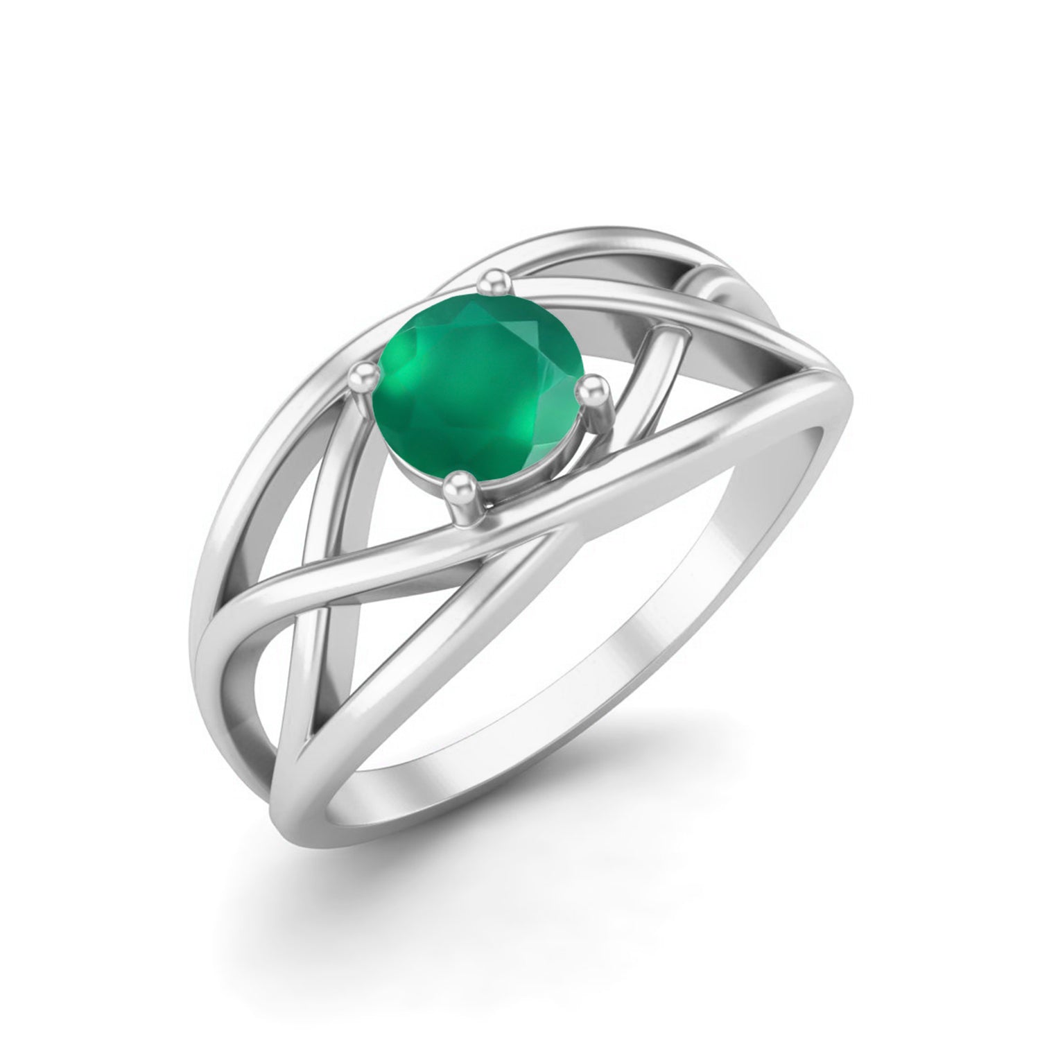 Green Onyx Crisscross Band Ring – Sterling Silver