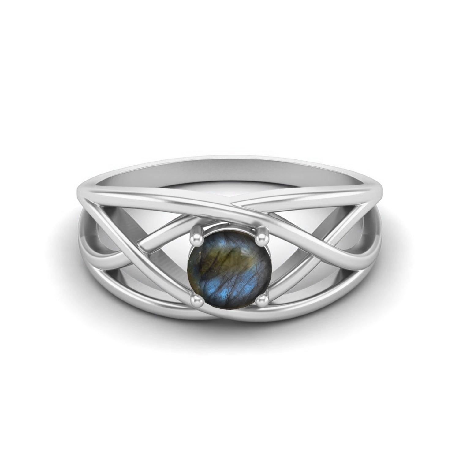 Labradorite Crisscross Band Ring – Sterling Silver