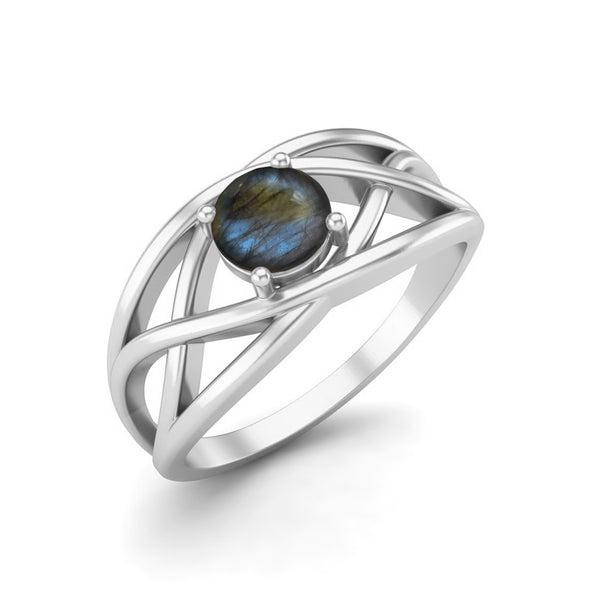 Antique Blue Labradorite Bridal Ring 0.50 Ctw Round Shaped Ring