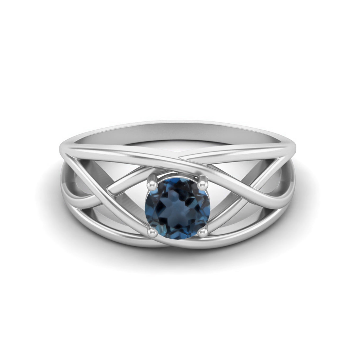 London Blue Topaz Crisscross Open Band Ring – Sterling Silver