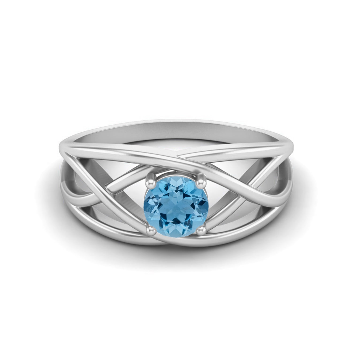 Anello da sposa con topazio azzurro cielo da 0,50 carati, solitario rotondo da 5x5 mm