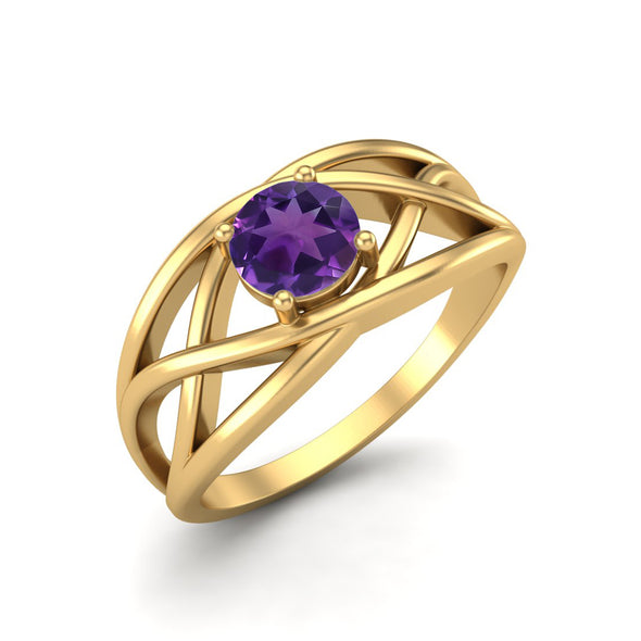 African Amethyst Ring Crossover Ring 925 Sterling Silver Wedding Ring