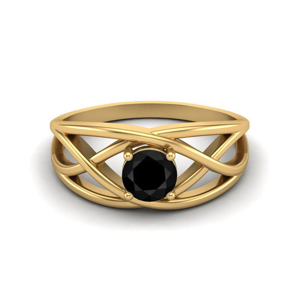 0.50 Ctw Round Black Spinel Gemstone Crossover Wedding Ring