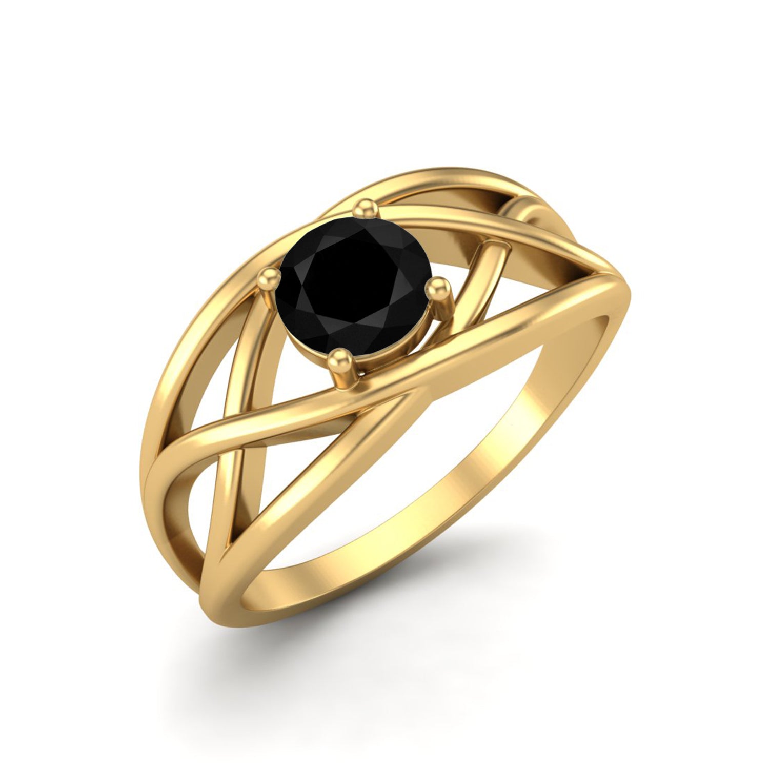 Black Spinel Crisscross Band Ring – Sterling Silver