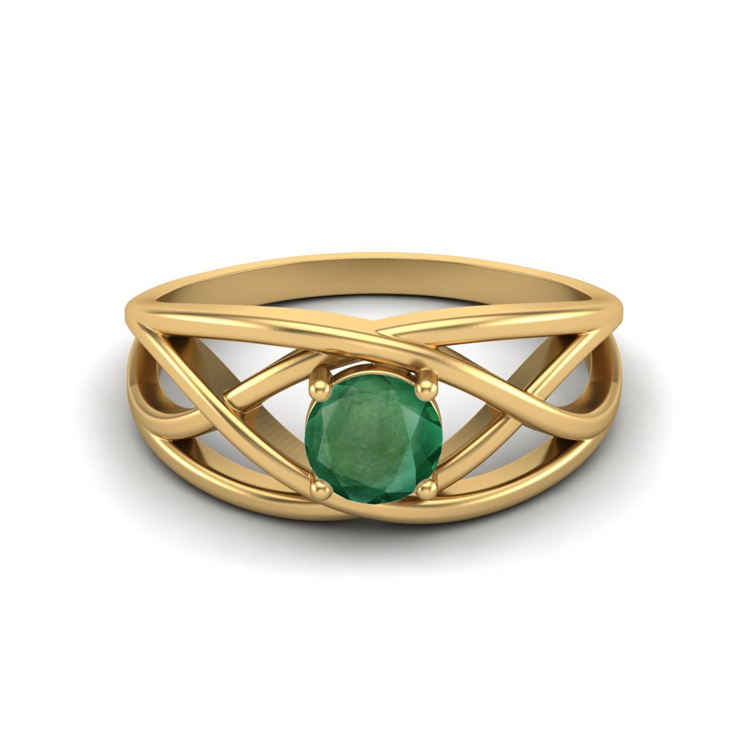 Emerald Crisscross Band Ring – Sterling Silver