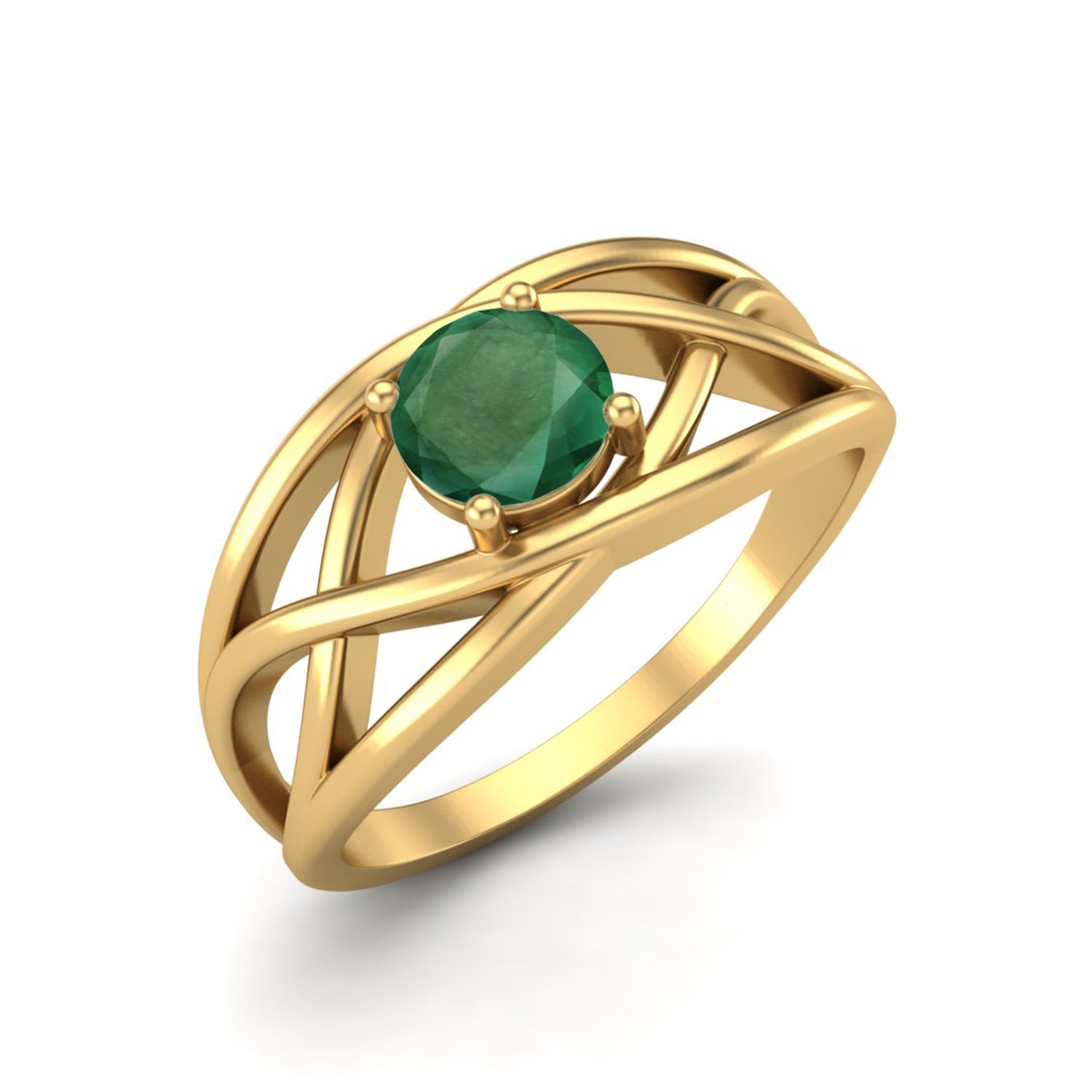 Emerald Crisscross Band Ring – Sterling Silver