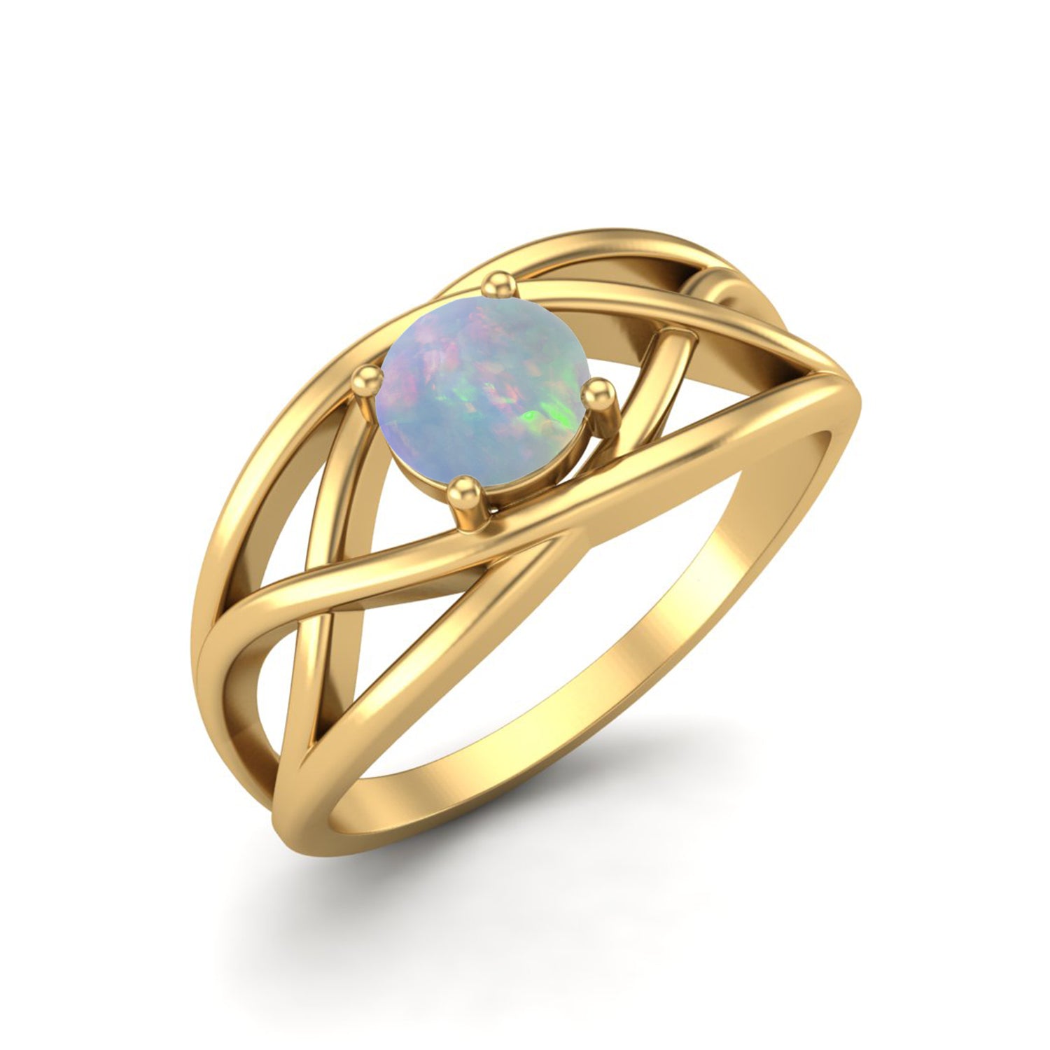 Anello solitario in opale rotondo da 5x5 mm, anello in argento sterling 925
