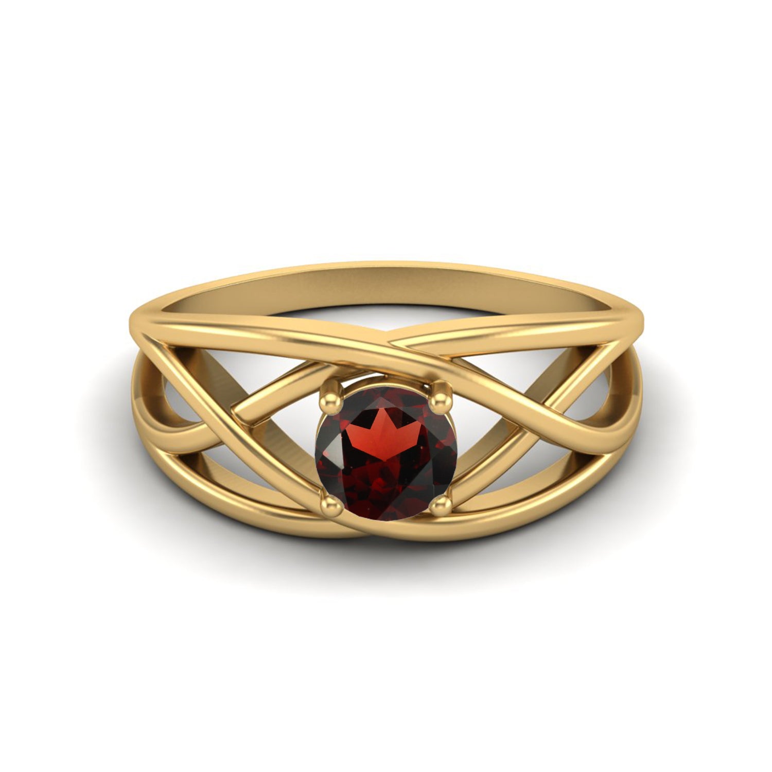 Garnet Crisscross Band Design Ring – Sterling Silver