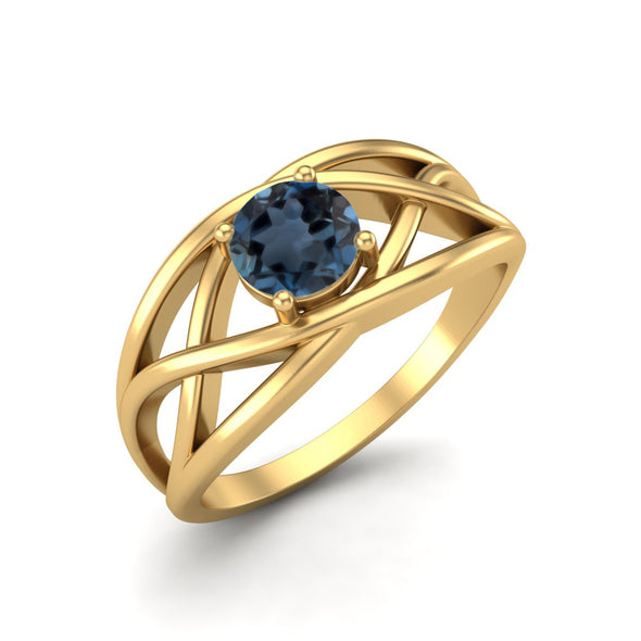 925 Sterling Silver London Blue Topaz Ring Vintage Bridal Ring