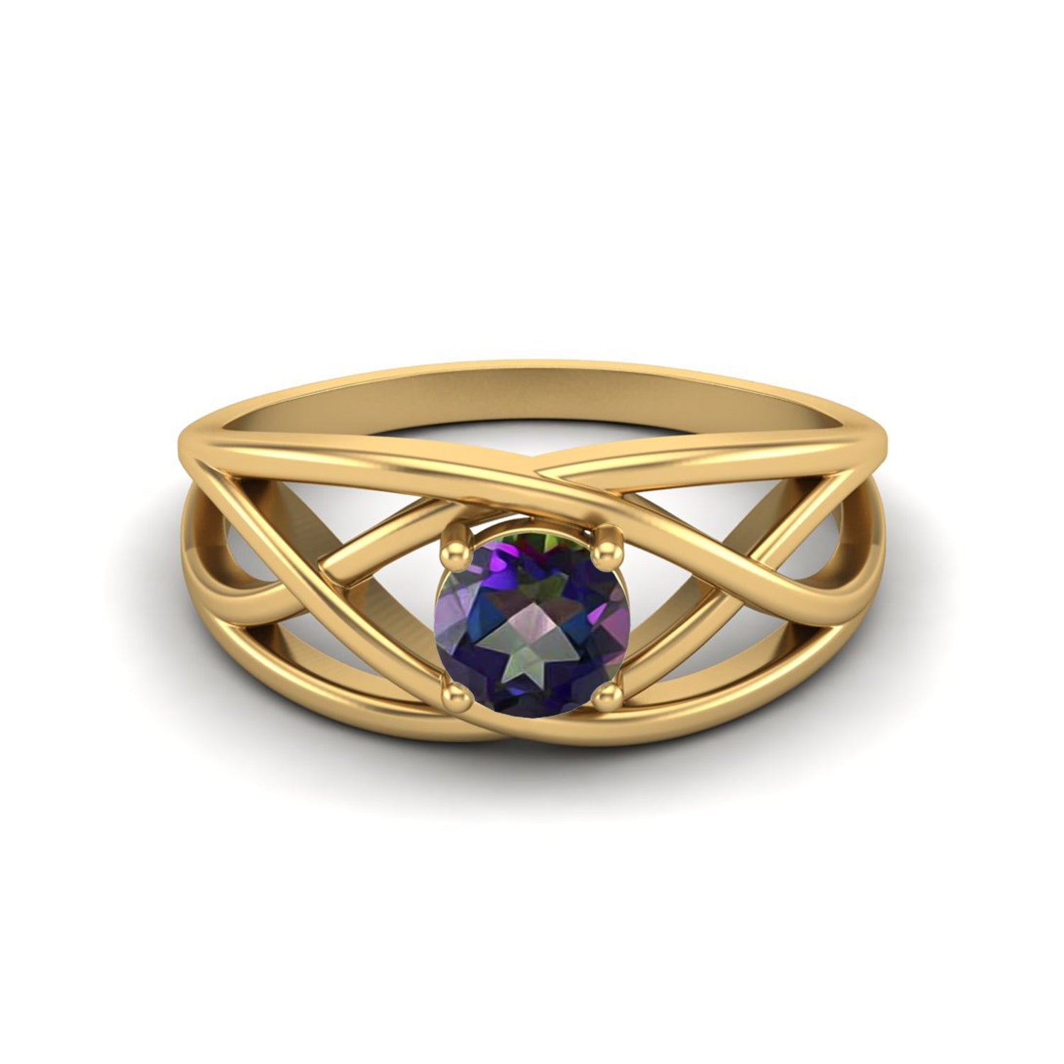 Anello stile crossover 5x5 mm con topazio mistico rotondo