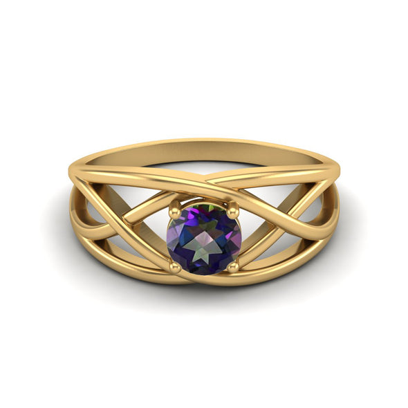 Crossover Style Ring 5x5mm Round Shaped Mystic Topaz Ring