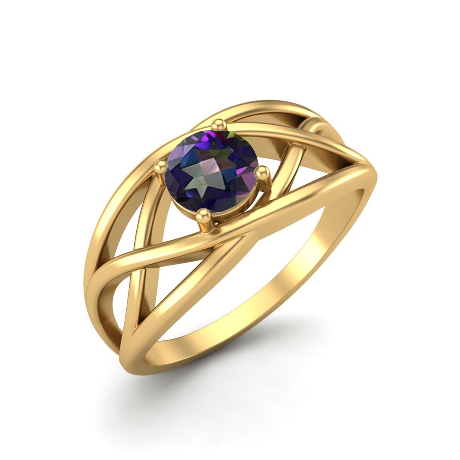 Anello stile crossover 5x5 mm con topazio mistico rotondo