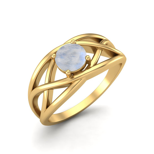 0.50 Ctw Moonstone Crossover Ring 5x5mm Round Shaped Ring