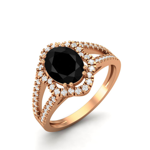 Art Deco Black Spinel Halo Wedding Ring Vintage Bridal Ring