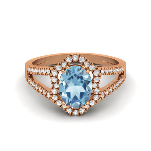 2.56 Cts Oval Shaped Blue Topaz Halo Engagement Ring For Her