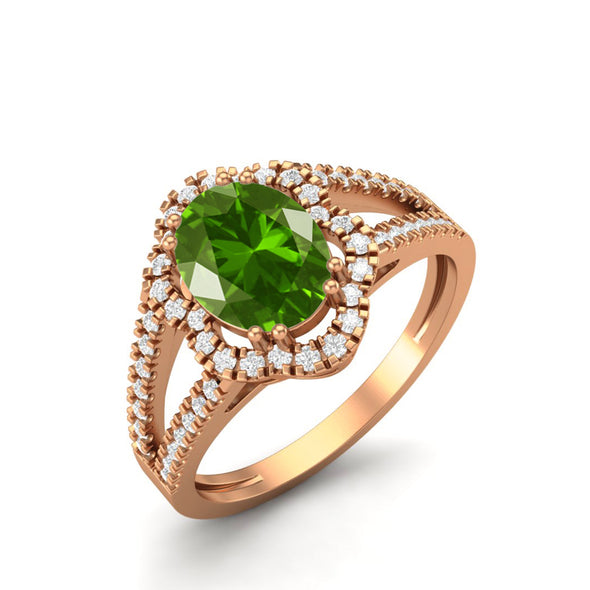 925 Sterling Silver Tsavorite Ring Art Deco Halo Wedding Ring