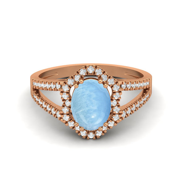 Natural Larimar Halo Bridal Ring 925 Sterling Silver Ring For Her