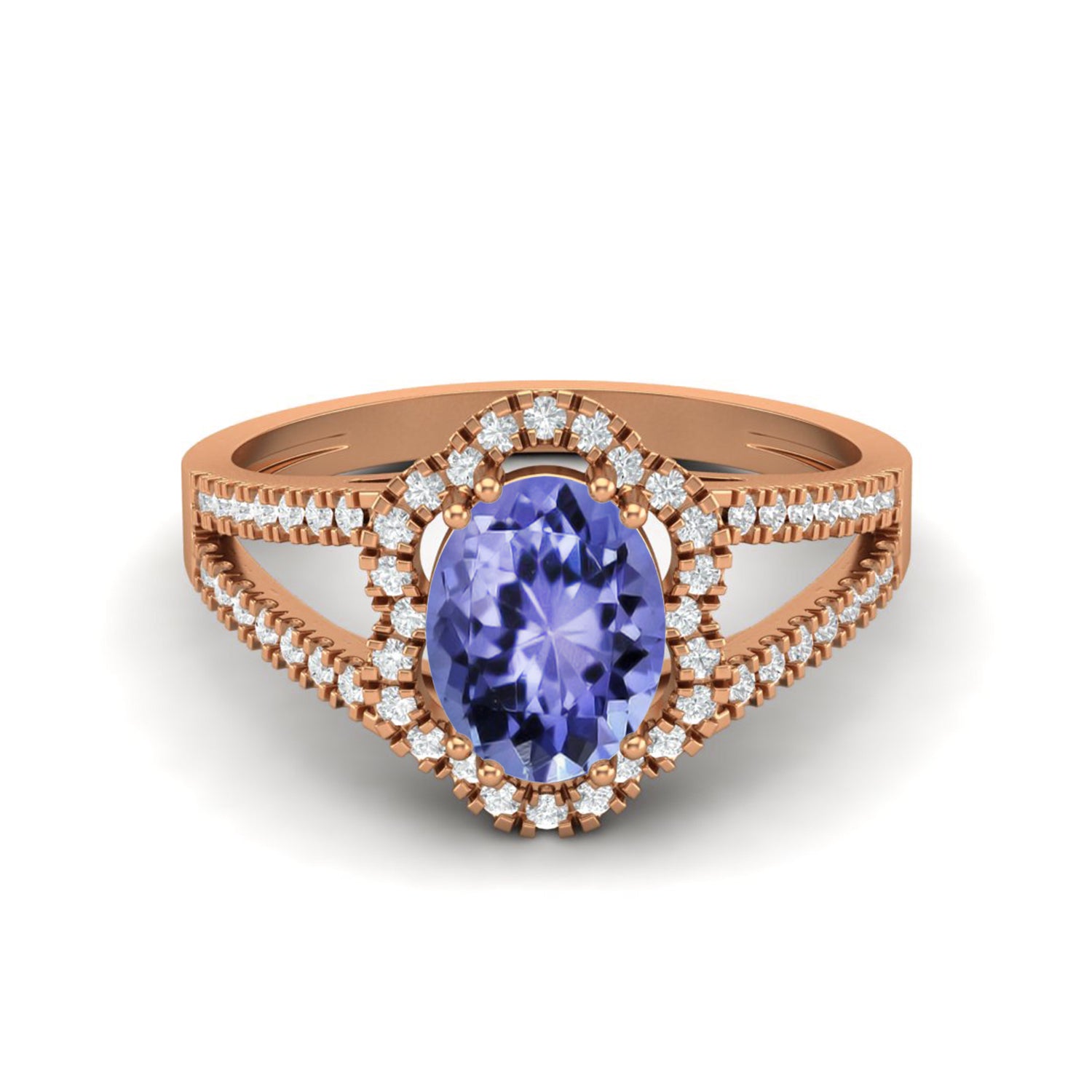 Tanzanite Split Shank Halo Ring - Sterling Silver