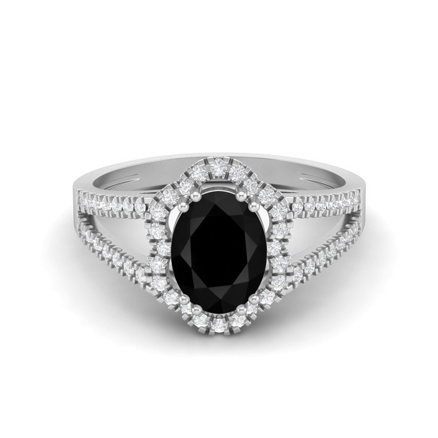 Art Deco Black Spinel Halo Wedding Ring Vintage Bridal Ring