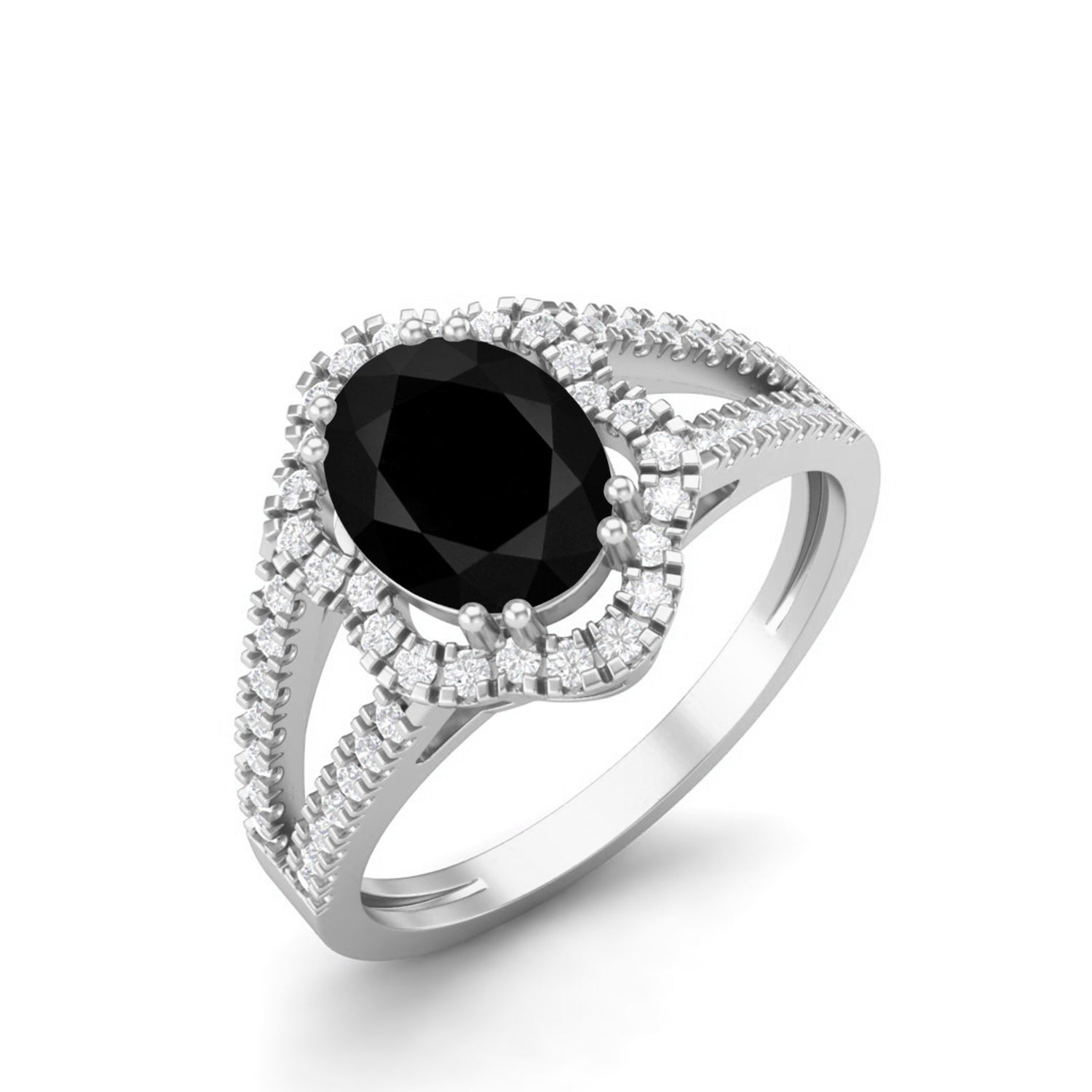 Art Deco Black Spinel Halo Wedding Ring Vintage Bridal Ring