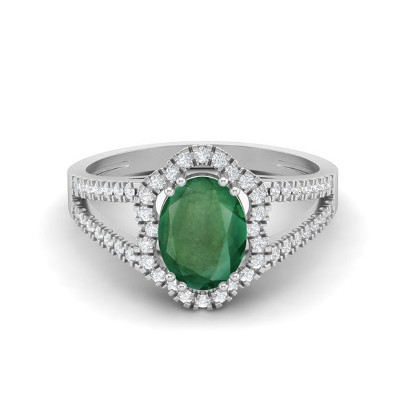 Oval Shaped Emerald Ring Vintage Halo Wedding Ring