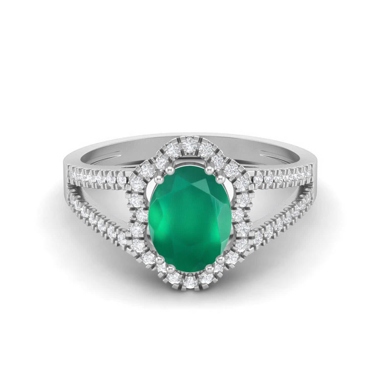 Anello in argento sterling 925 con onice verde, 8x6 mm, forma ovale, con alone nuziale