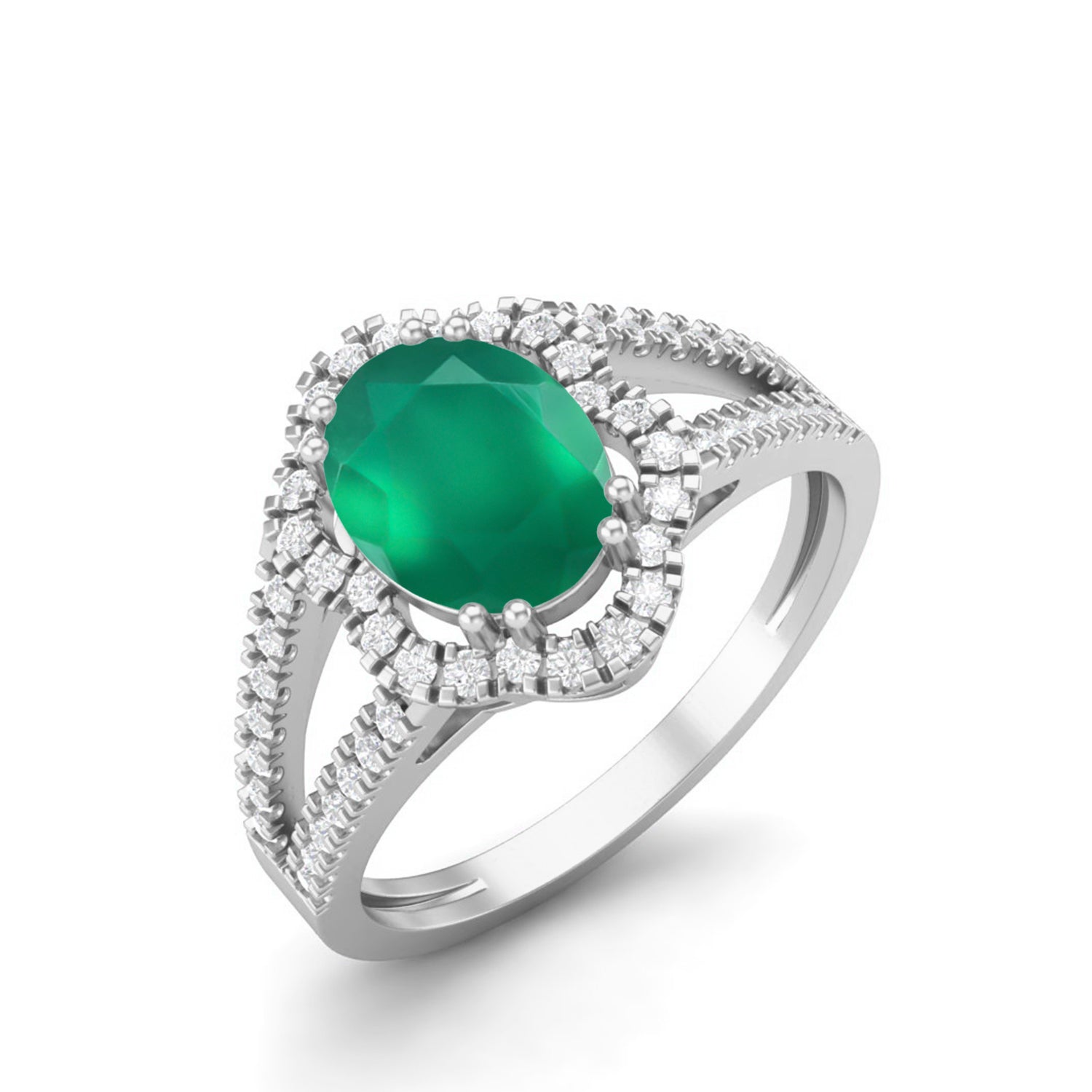 Anello in argento sterling 925 con onice verde, 8x6 mm, forma ovale, con alone nuziale