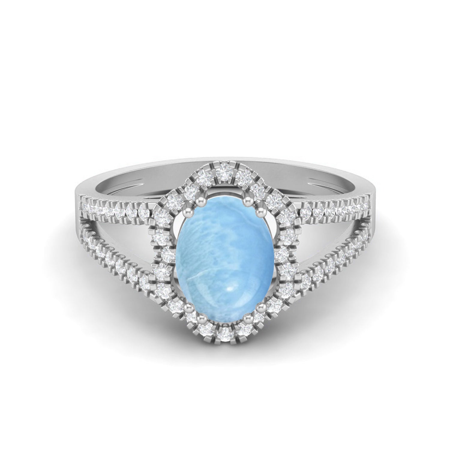 Anello da sposa con alone di larimar naturale, anello in argento sterling 925 per lei