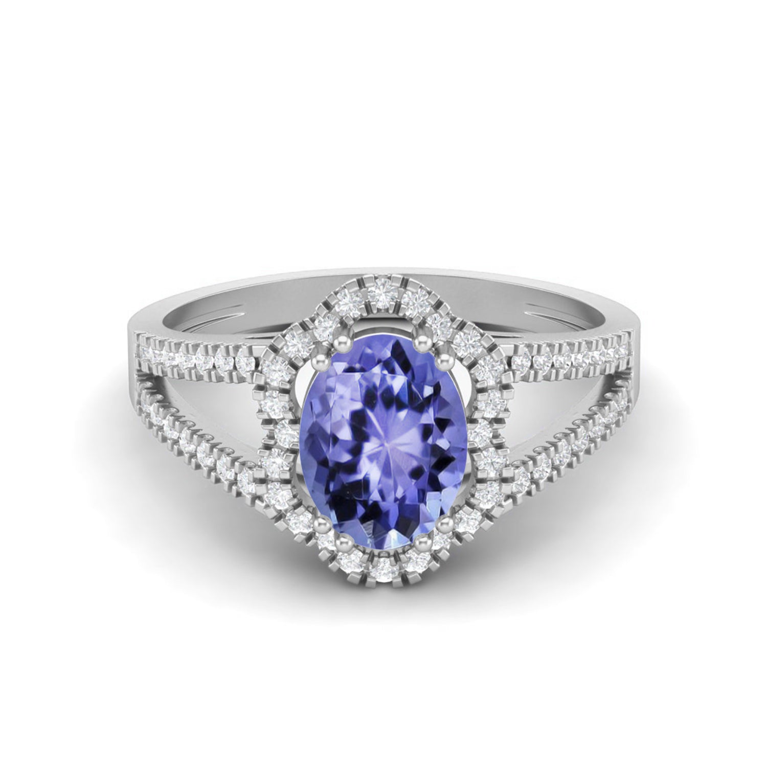 Tanzanite Split Shank Halo Ring - Sterling Silver