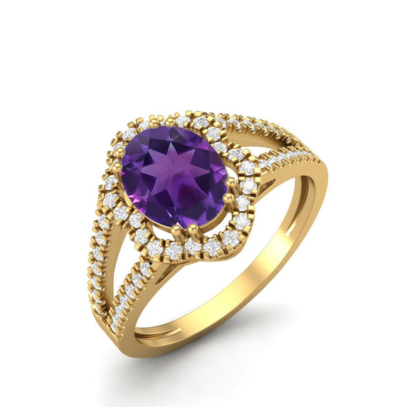2.56 Cts Amethyst Halo Wedding Ring 925 Sterling Silver Bridal Ring