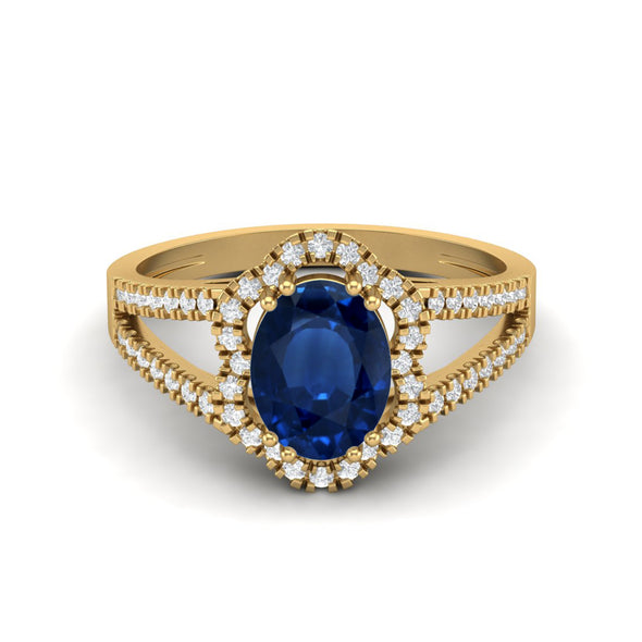 Oval Shaped Blue Sapphire Bridal Ring Unique Halo Wedding Ring