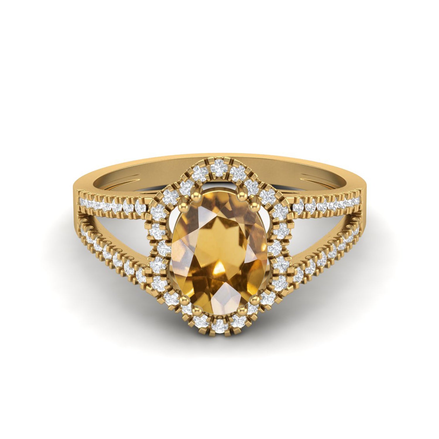 Citrine Halo White Accents Split Shank Ring – Sterling Silver