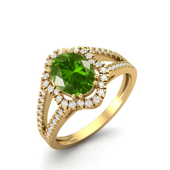 925 Sterling Silver Tsavorite Ring Art Deco Halo Wedding Ring