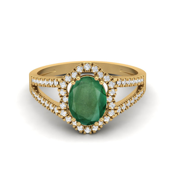 Oval Shaped Emerald Ring Vintage Halo Wedding Ring