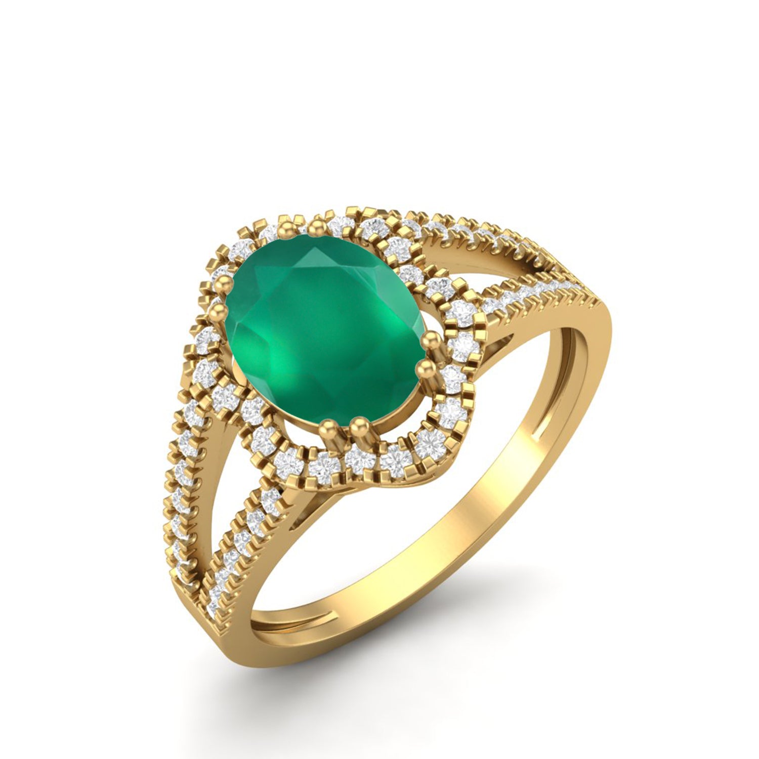 Green Onyx Split Shank Halo Ring - Sterling Silver