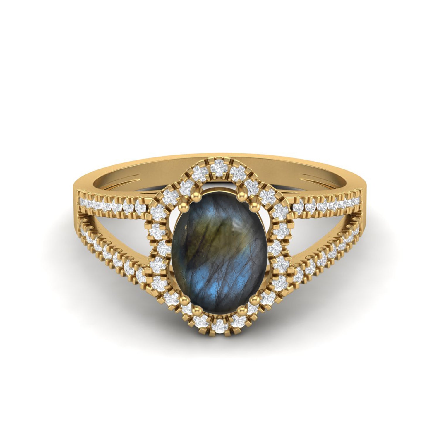 Labradorite Split Shank Halo Ring - Sterling Silver