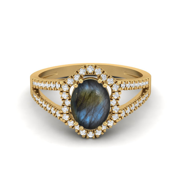 Art Deco Labradorite Halo Wedding Ring 925 Sterling Silver Ring