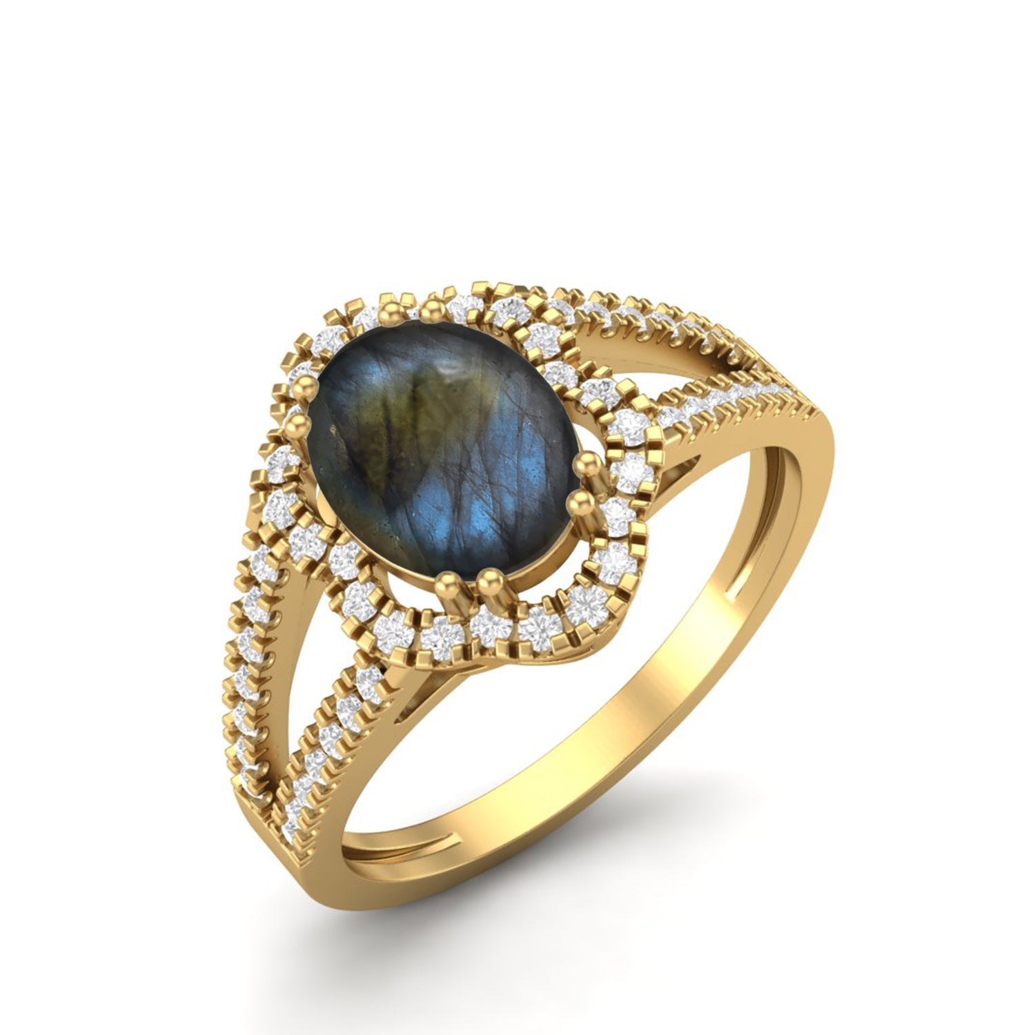 Labradorite Split Shank Halo Ring - Sterling Silver