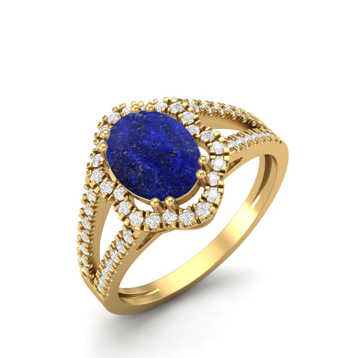 Lapis lazuli Split Shank Halo Ring - Sterling Silver