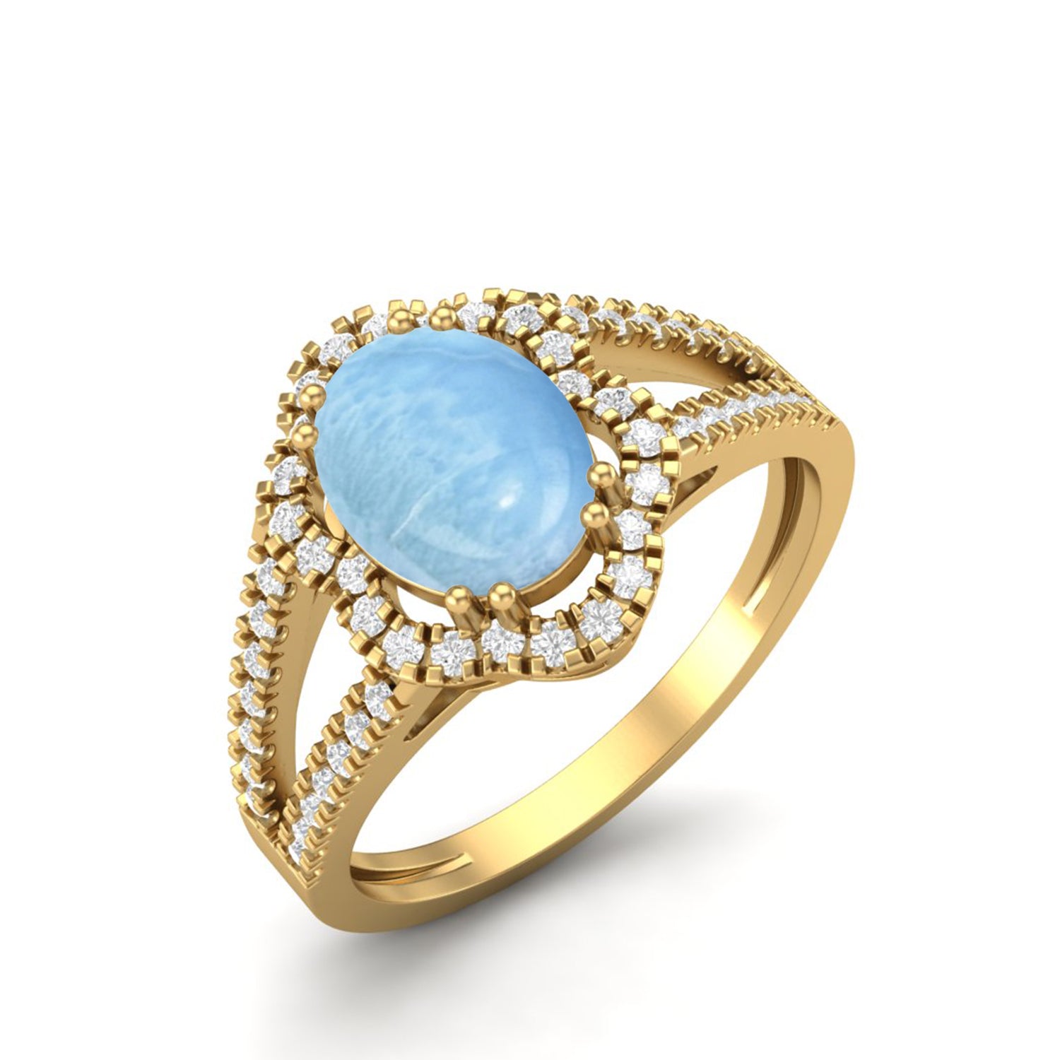 Larimar Split Shank Halo Ring - Sterling Silver