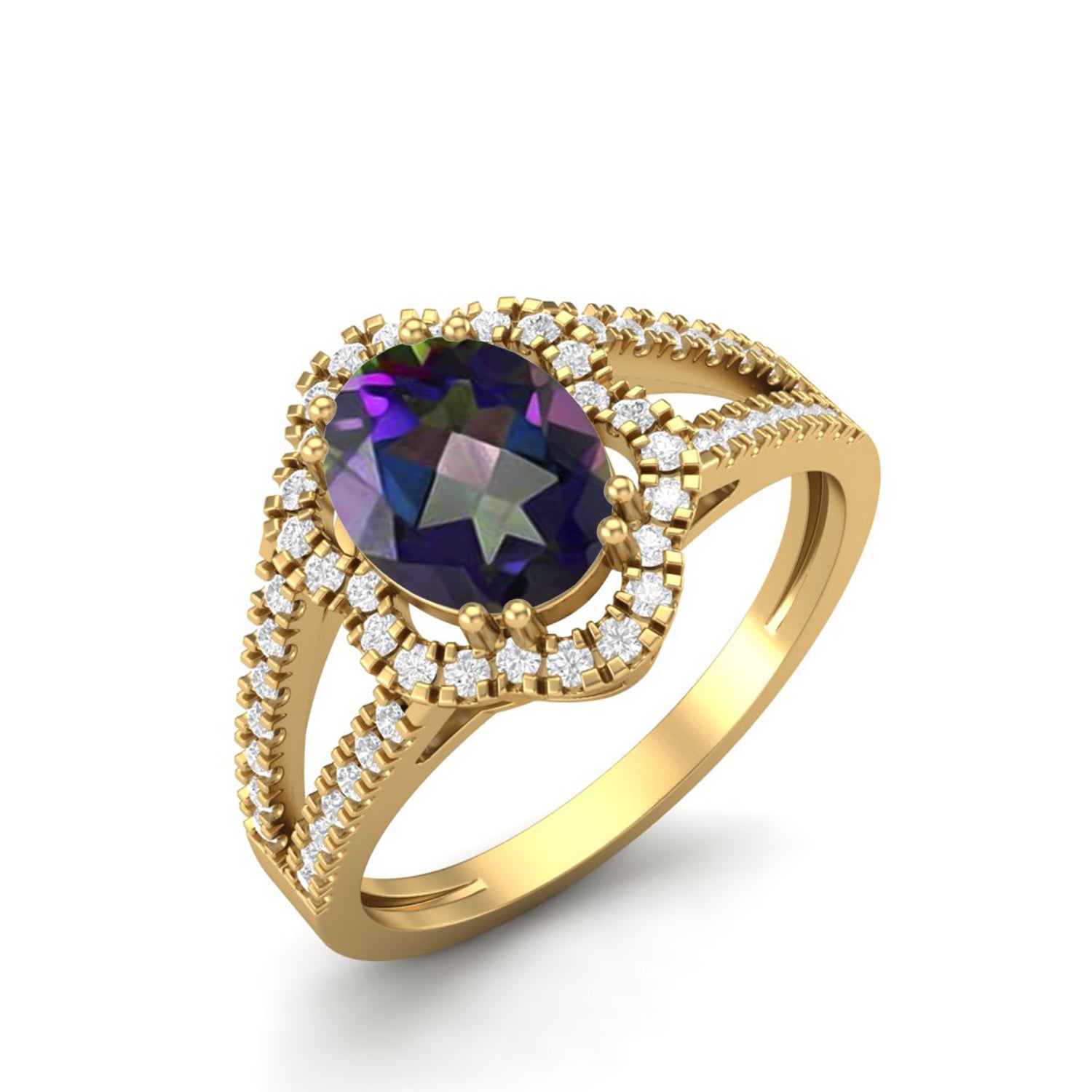 Mystic Topaz Split Shank Halo Ring - Sterling Silver