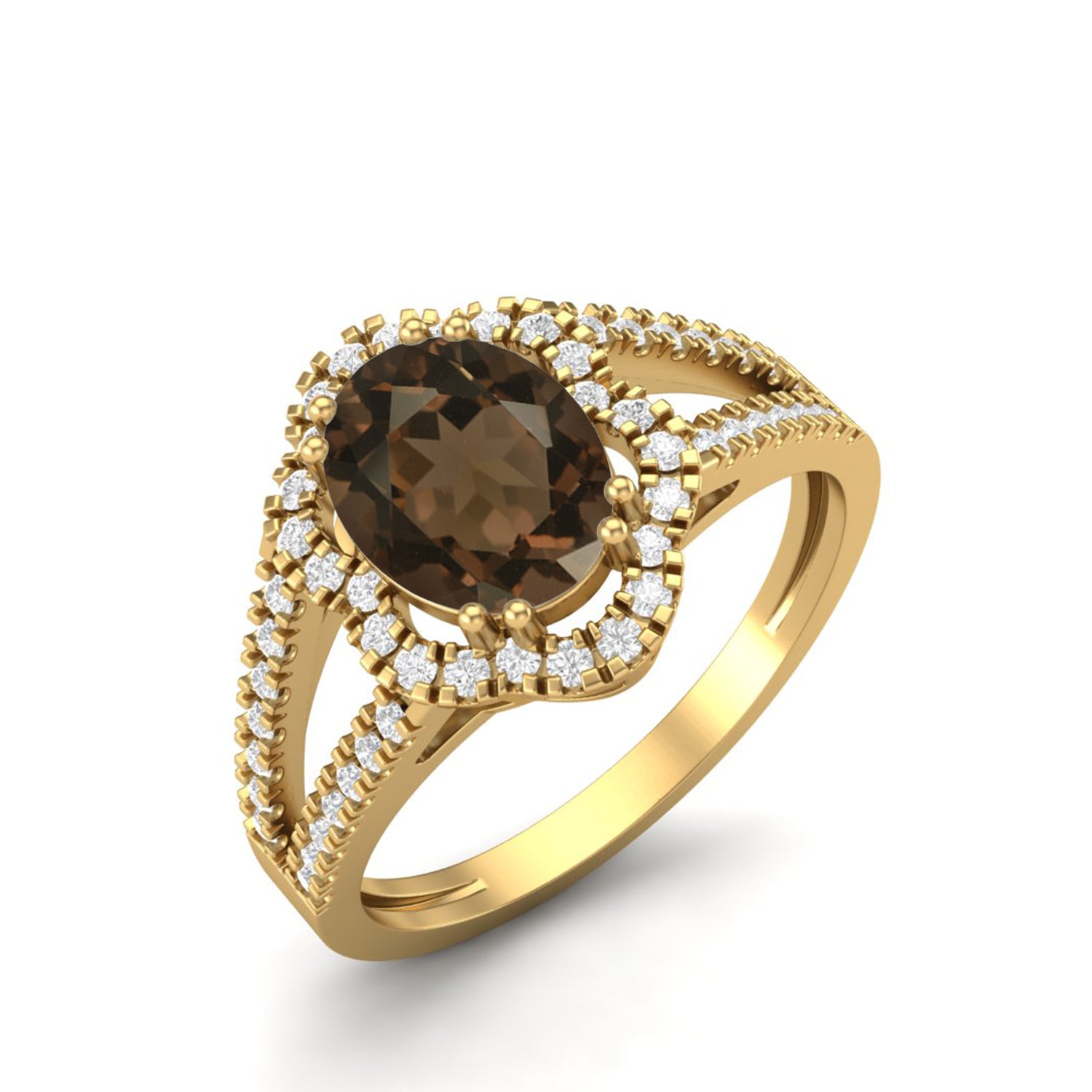 Smoky Quartz Split Shank Halo Ring - Sterling Silver