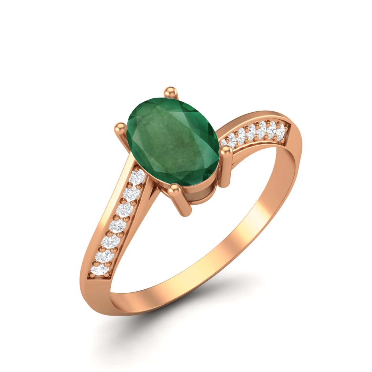 Emerald Bypass Band Design Ring – Sterling Silver