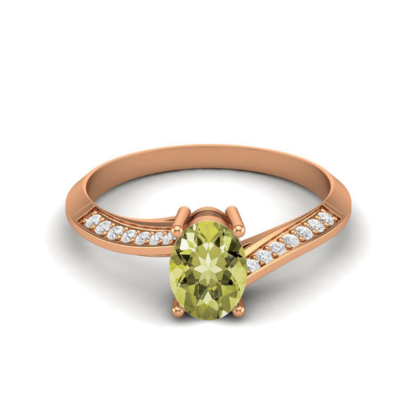 Oval Shaped Lemon Quartz Solitaire Ring Art Deco Bridal Ring